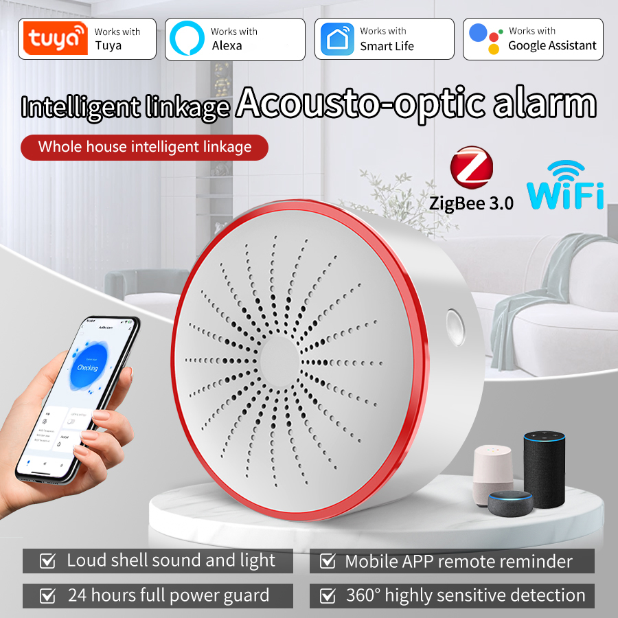 Home Security With Ai - Tuya WiFi ZigBee Smart Alarm Siren