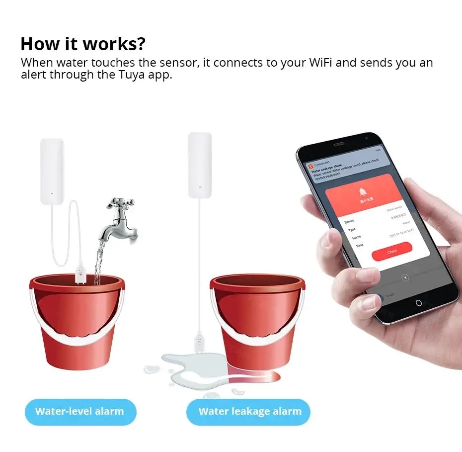 Tuya WiFi Smart Water Leak Sen - Home Security With Ai review and price